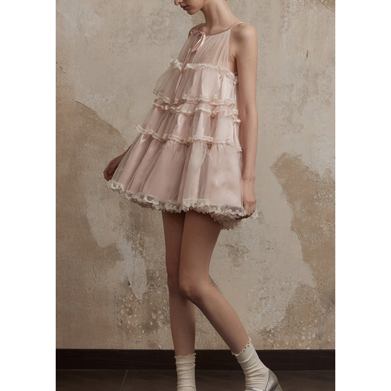 Chic Summer Patchwork Pink Dresses Mini Tulle Ruffled