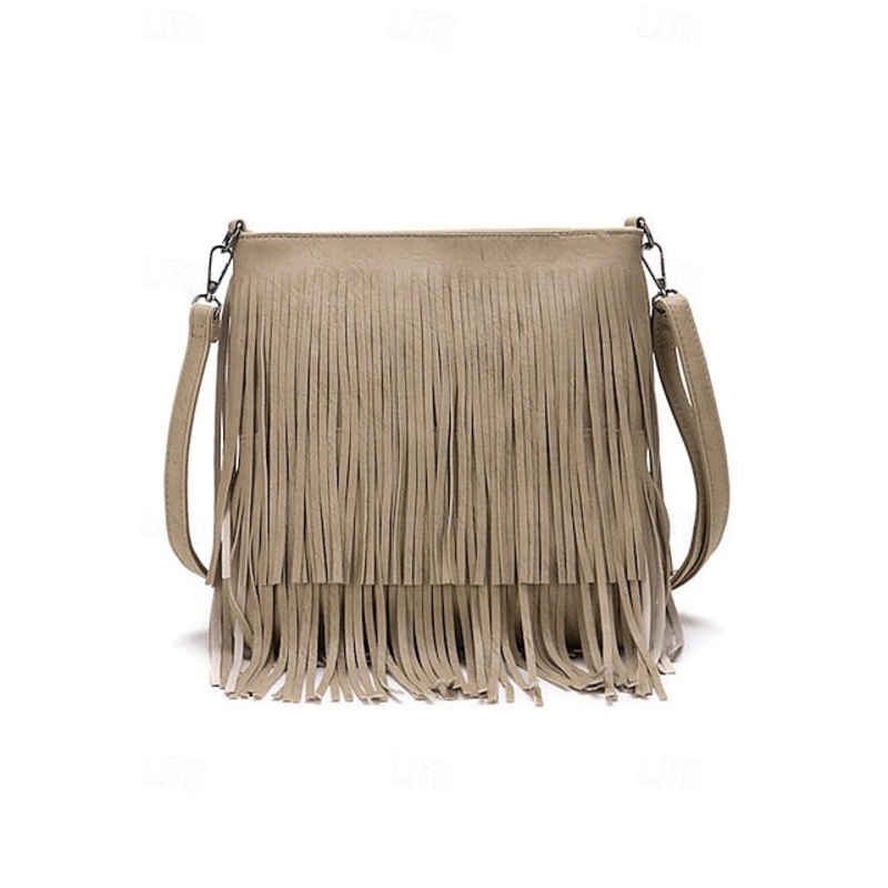 – Crossbody Bohemian Leather Bag Faux Fringe Women’s