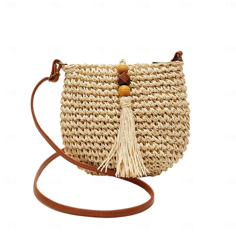 Straw Boho Handbag Women’s Tassel Bag Woven  Crossbody