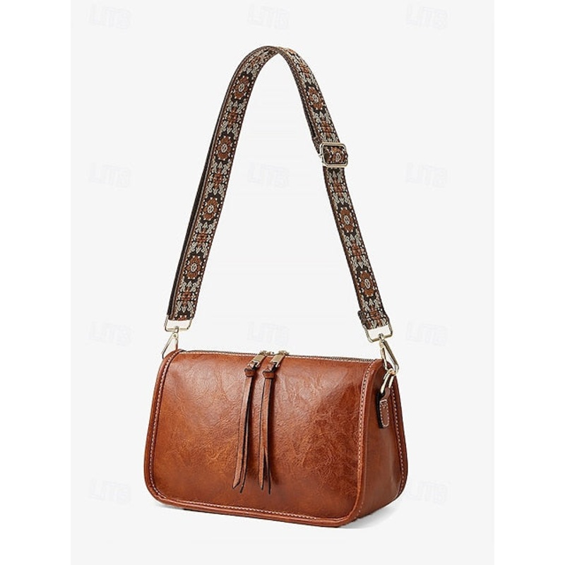 Women’s Adjustable Shoulder Faux Bag Brown with Leather