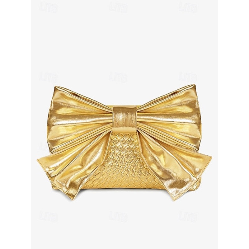 Women’s Bag Leather Clutch with Gold Bow Oversized Faux