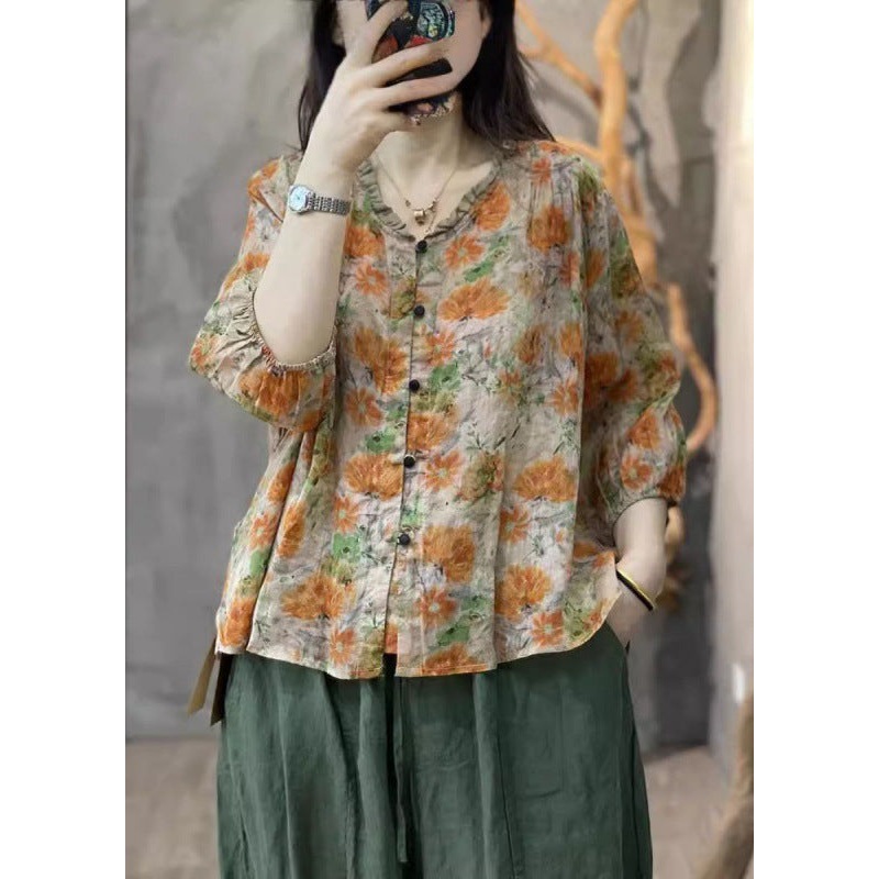 Bracelet Ruffled Print Orange Top Cotton Handmade Sleeve
