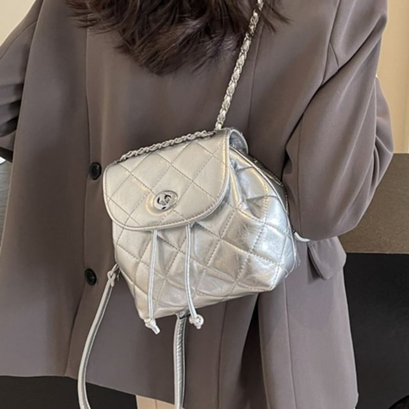 Drawstring Backpack Flap Quilted