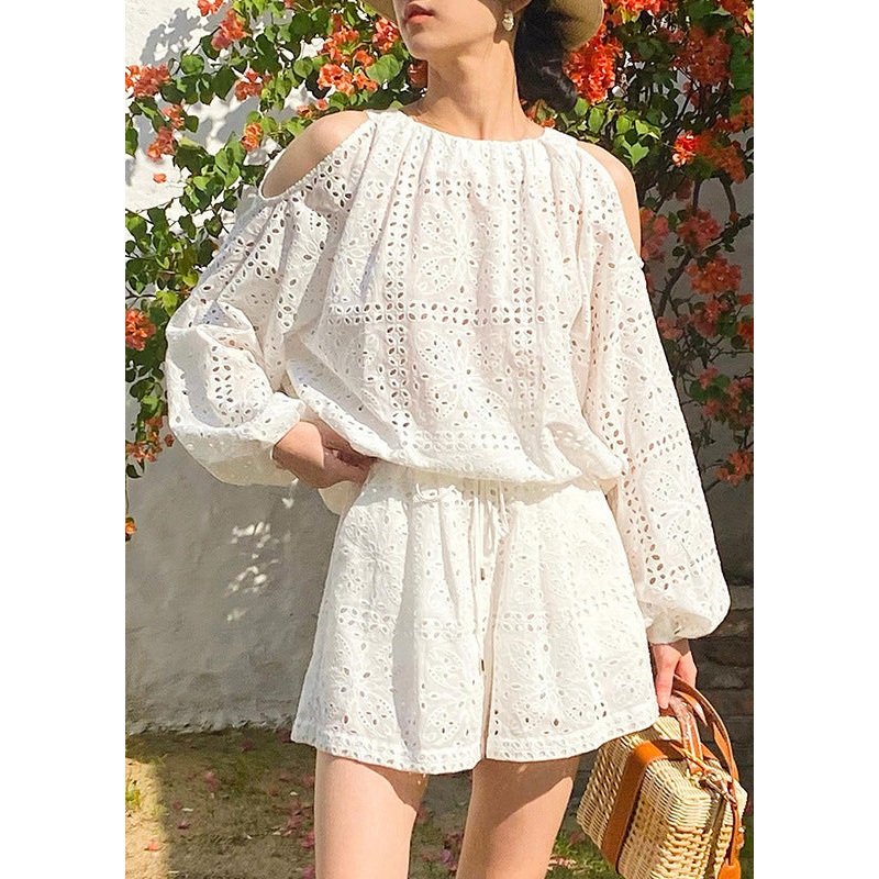 Tops Hollow And Pieces White Out Two Summer Shorts Set New Cotton