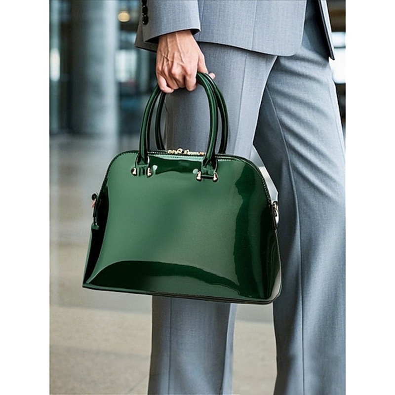 Tote Leather Bag Patent – Green Elegant Women’s Shiny