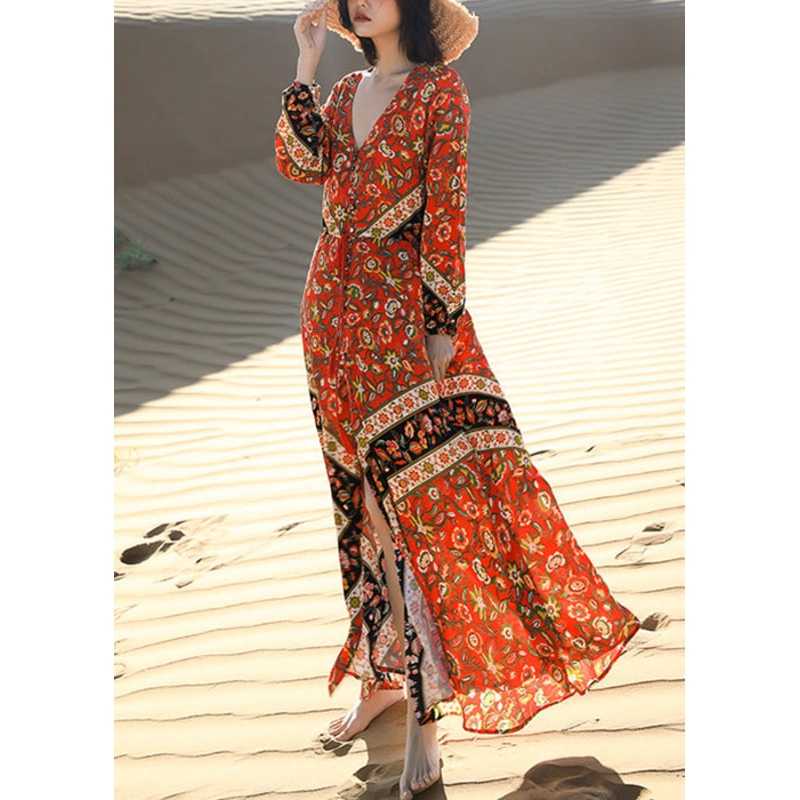 Up Print Lace Dress Beautiful Long Fall Red Pockets
