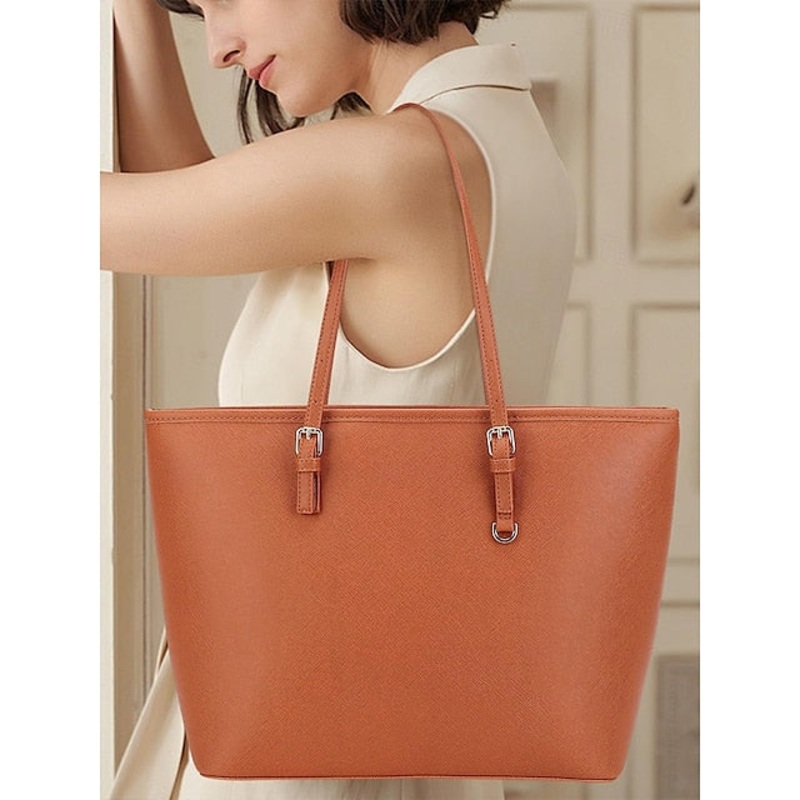 – Women’s Faux Tote Brown Bag Leather Classic Large