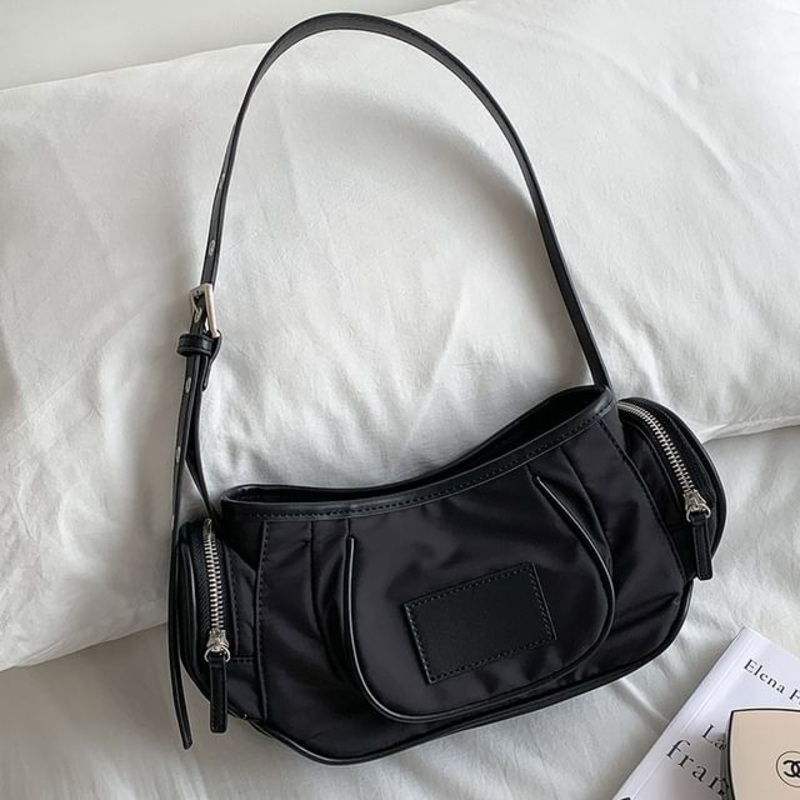 Bag Nylon Applique Shoulder|Almond|Army Green|Black|Off-White|One SIze