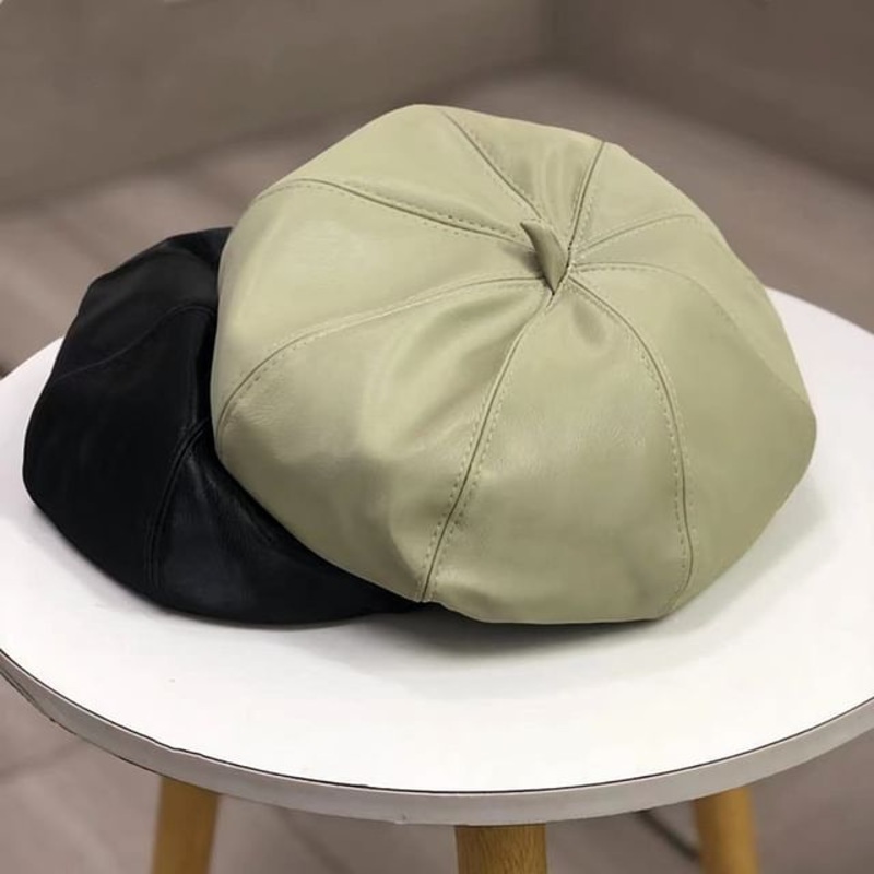 Beret Leather Plain Faux|Adjustable – Black|Adjustable – Light Green|Adjustable – Mauve Pink|Adjustable – White|One Size
