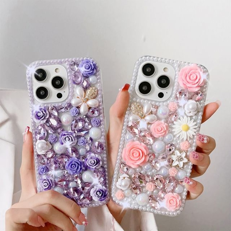Case Rhinestone Floral Phone|Pink|Purple|iPhone 11|iPhone 11 Pro|iPhone 11 Pro Max|iPhone 12 / 12 Pro|iPhone 12 Pro Max|iPhone 12mini|iPhone 13|iPhone 13 Pro|iPhone 13 Pro Max|iPhone 13mini|iPhone 14|iPhone 14 Plus|iPhone 14 Pro|iPhone 14 Pro Max|iPhone 1