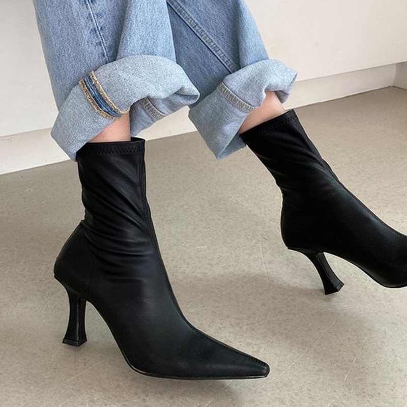 Stiletto Pointed Boots Short|Black|Brown|Off-White|34|35|36|37|38|39