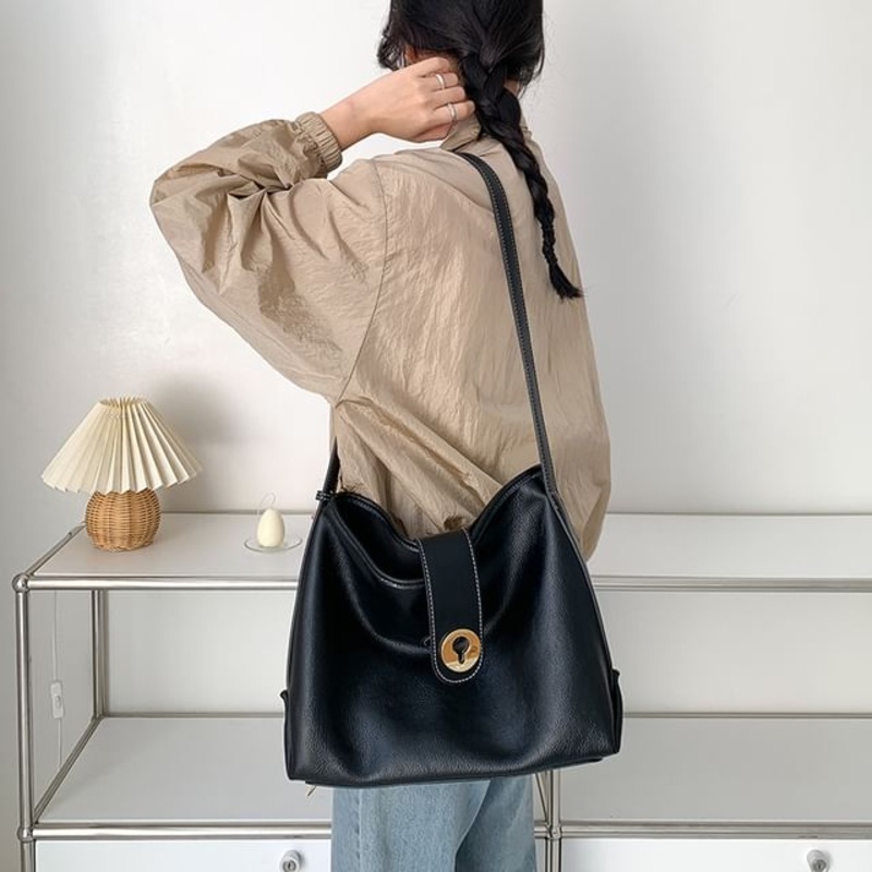 Tote Faux Bag Plain Leather|Almond|Black|Brown|One SIze