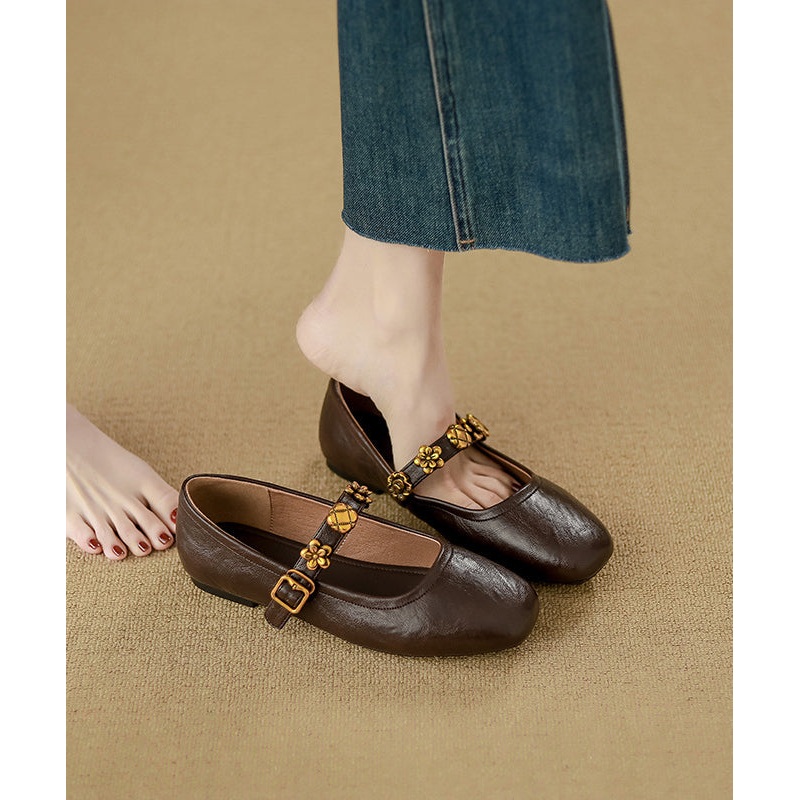 Casual Penny Buckle Splicing Strap Faux Loafers Leather Brown