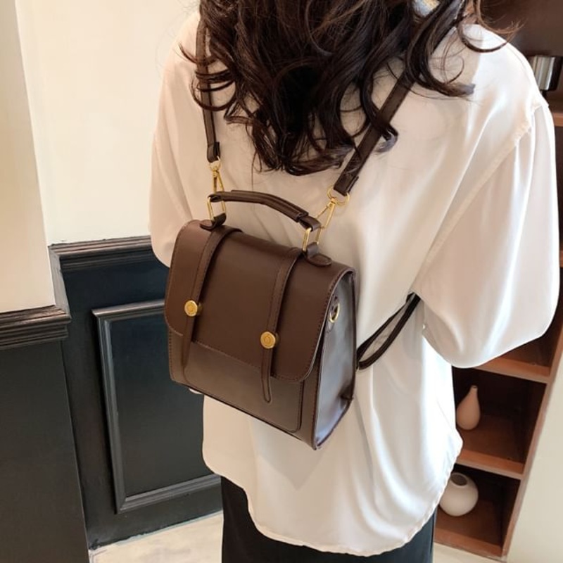 Leather Flap Faux Backpack|Black|Brown|Coffee|One Size