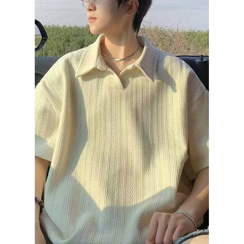 Summer Yellow New Solid Polo Shirts Cotton Men Oversized