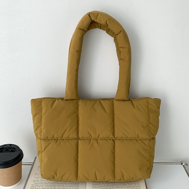 Tote Plain Quilted Bag|Almond|Black|Coffee|Off-White|Yellow|One SIze