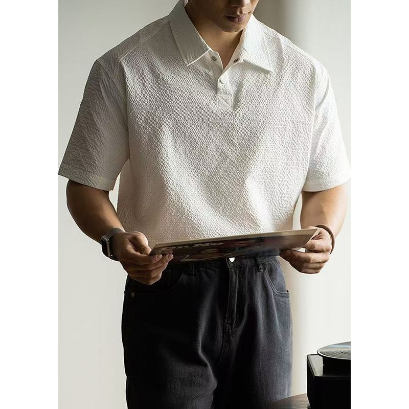 White Polo New Summer Solid Button Cotton Shirts Mens