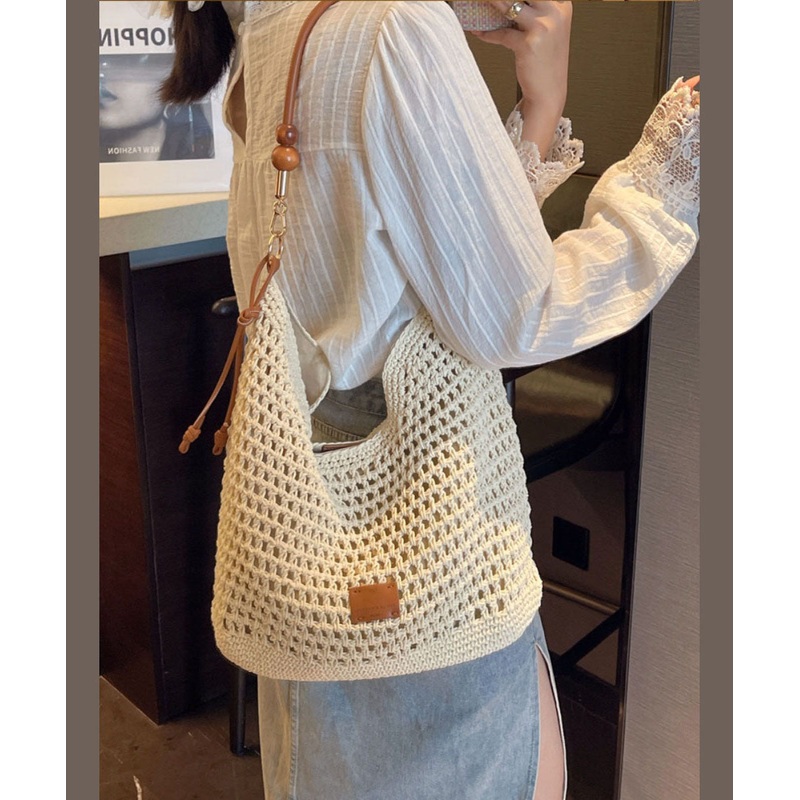 Apricot Bag Shoulder Capacity Straw Large New Woven