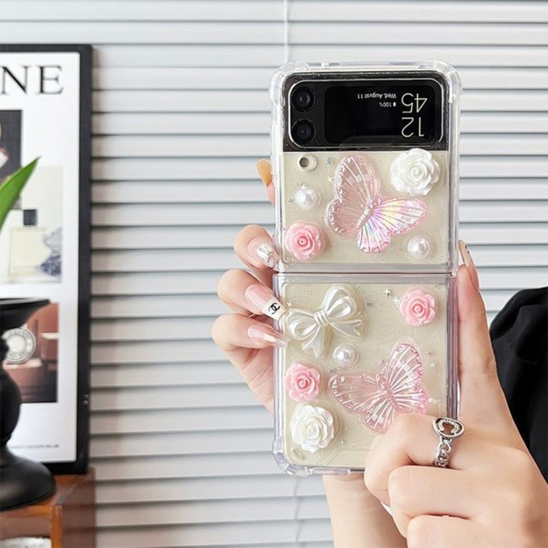 Butterfly Case Pearl Faux Floral Phone