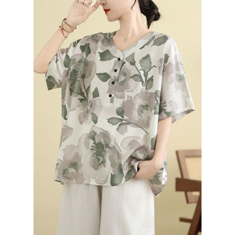 Button Size Shirt White Plus Summer T Print