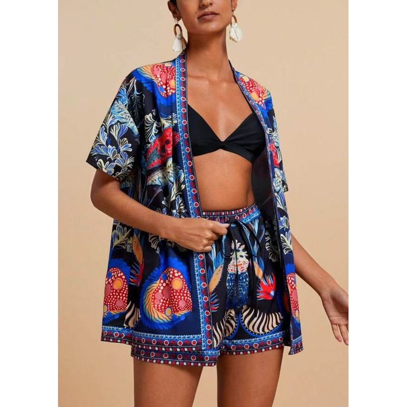 Cardigans Blue And V Two Royal Pieces Modern Shorts Neck Print
