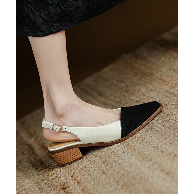 Cowhide Sandals Toe Splicing Leather Classy Pointed Beige