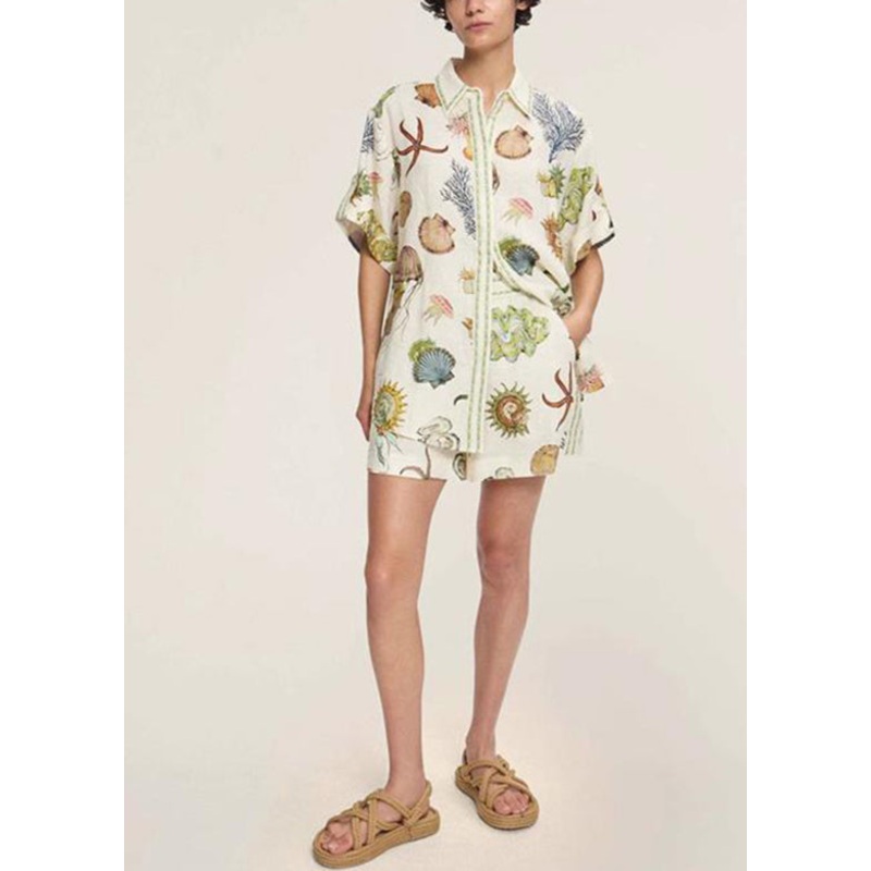 Italian Pan Set Shorts Two Pieces Apricot Peter Shirts Collar And