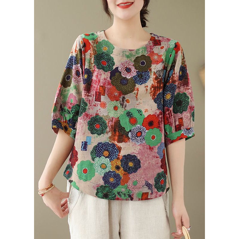 Summer O-Neck Style Tops Red Print