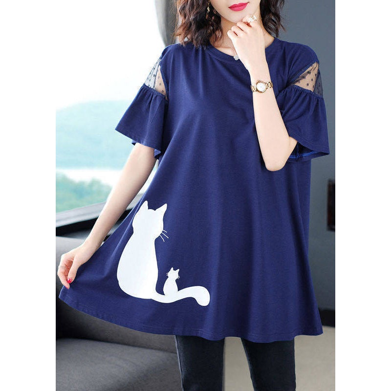 Summer T Blue Print O-Neck Shirt Italian