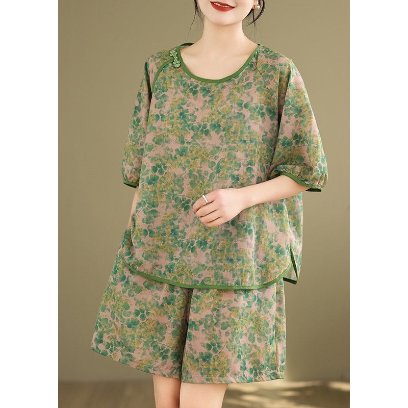 T Green Side Short Pieces Two Casual Shorts Set Shirt Open And
