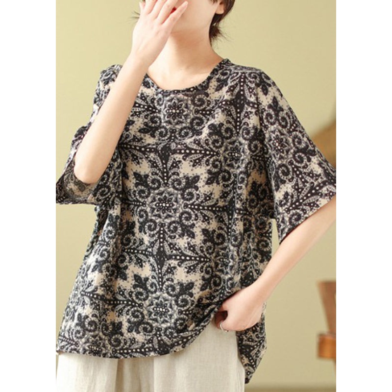 Top Black Patchwork Short Sleeve O-Neck