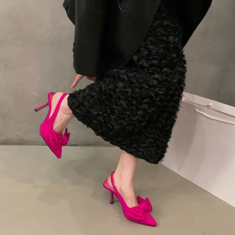 Stiletto Bow Slingback Pumps Heel