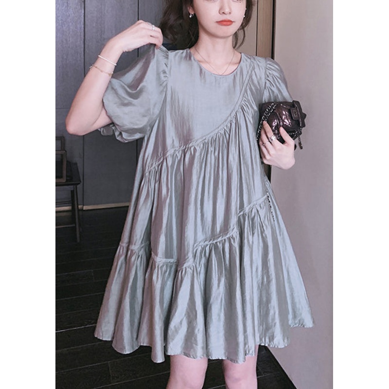 Art Dress Grey Day Wrinkled Oversized Summer Silk