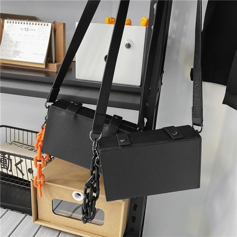Bag Box Crossbody|Black Chain – Black|Tangerine Chain – Black|One Size