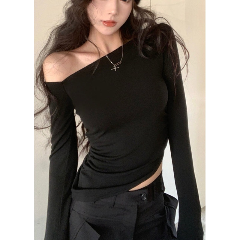Black Cotton Shirts Design Asymmetrical Unique