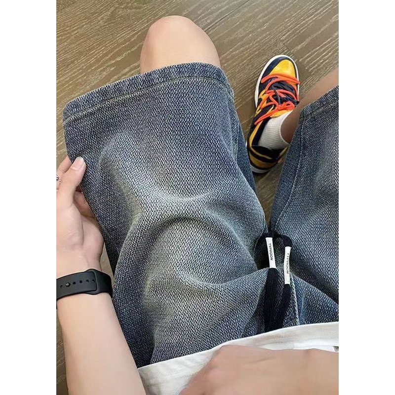 Blue Men Denim Elastic Shorts Waist Simple Summer Pockets