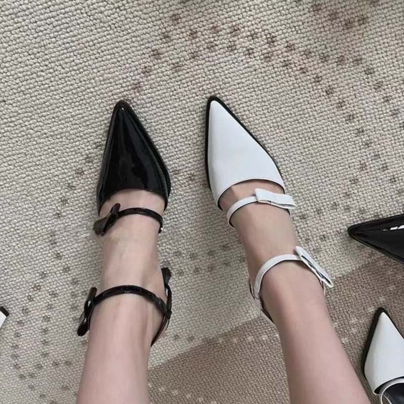 Bow Leather Patent Toe Stiletto Sandals Ankle Pointed Strap Accent