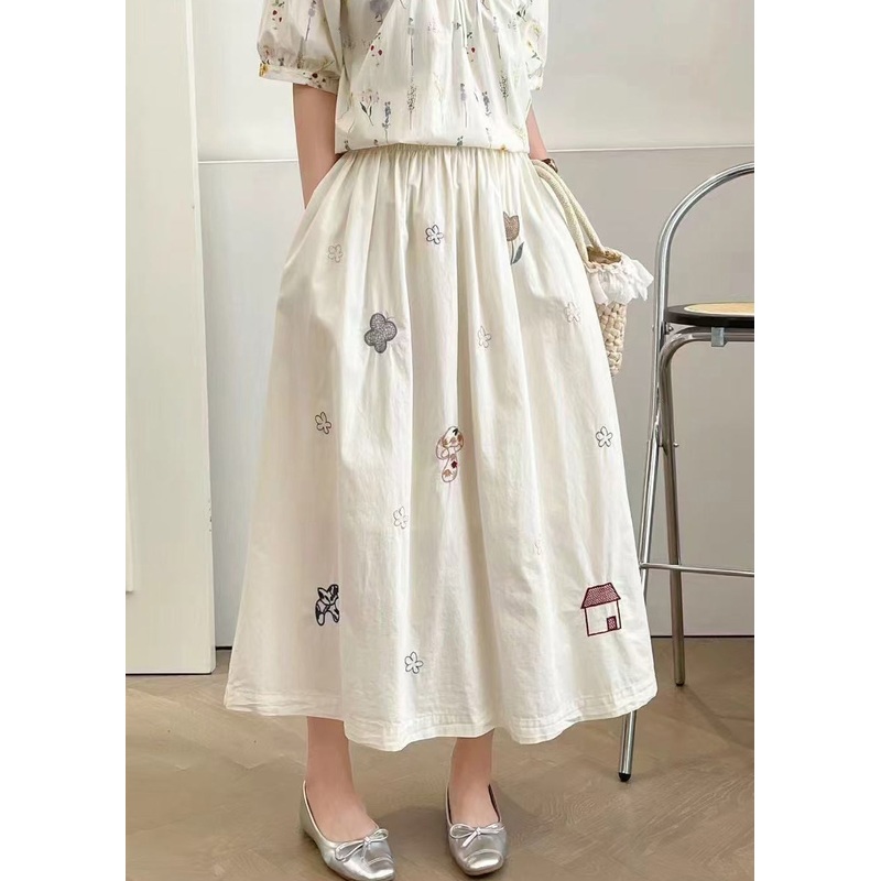 Cotton Style Summer White Skirt Embroidered