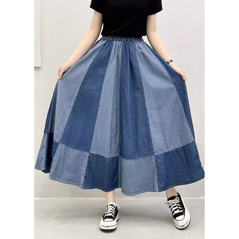 Patchwork Skirts Pant Exra Oversized Hem Summer Large Denim Navy