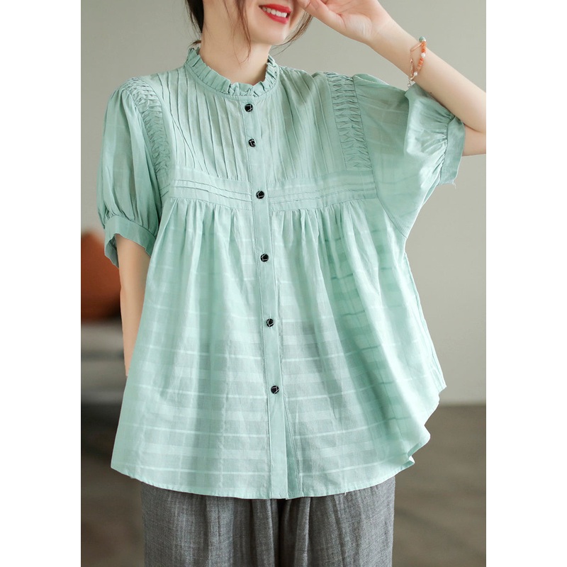Shirts Blue Summer Wrinkled Cotton Ruffled Lake