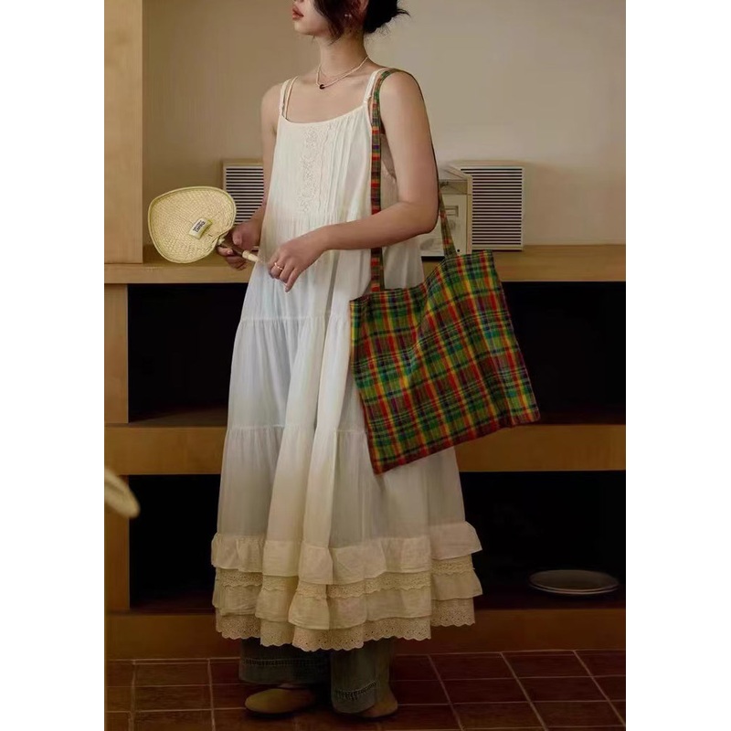 Summer Sundress Art White Patchwork Cotton Embroidered