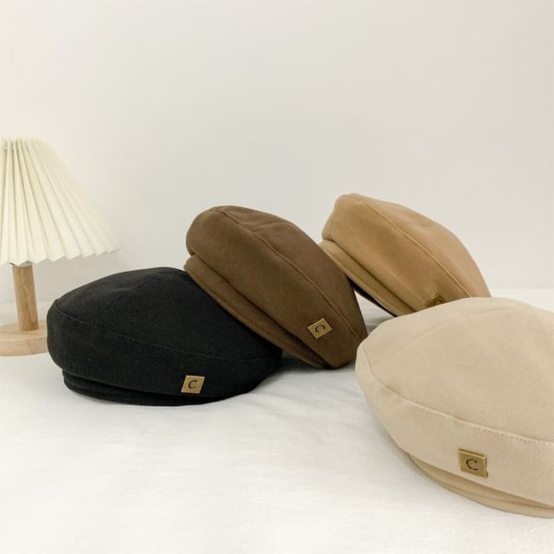 Beret Lettering Plain|Black|Coffee|Khaki|Off-White|One Size