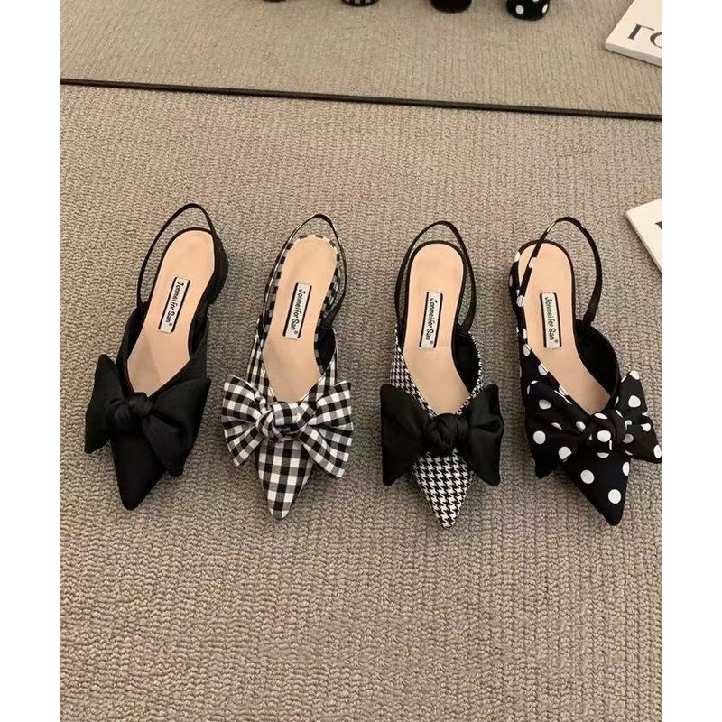 Chic Fabric Cotton Plaid Bow Splicing Chunky Sandals Big