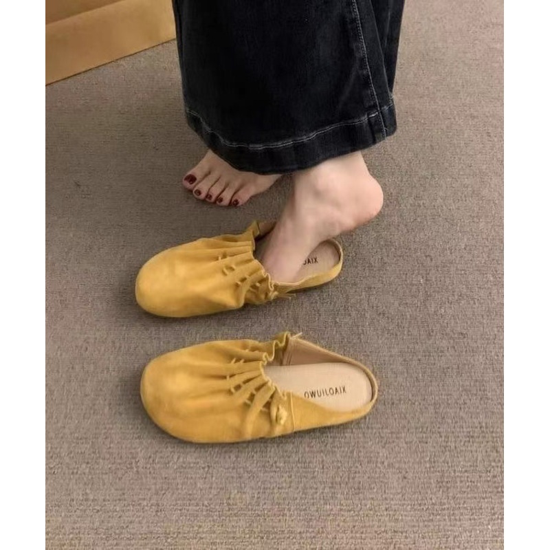 Chic Splicing Yellow Suede Wrinkled Sandals Slide