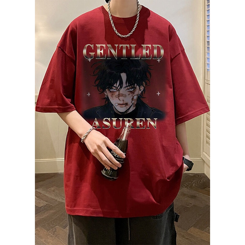 Cotton Mens Wine Red Print New Shirts Oversized Half T Sleeve