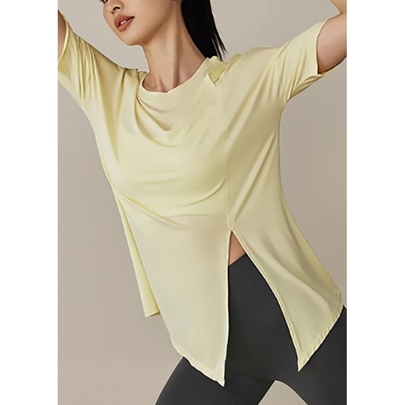 Cute Tops Open Yellow Tank Yoga Sleeve Side Short
