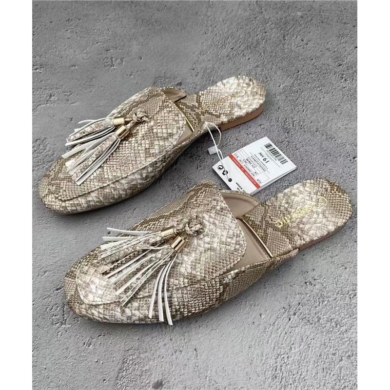 Faux Sandals Apricot French Leather Tassel Slide