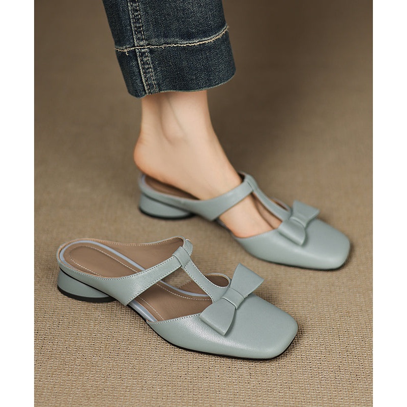 Light Sheepskin Out Sandals Hollow Slide Blue Splicing
