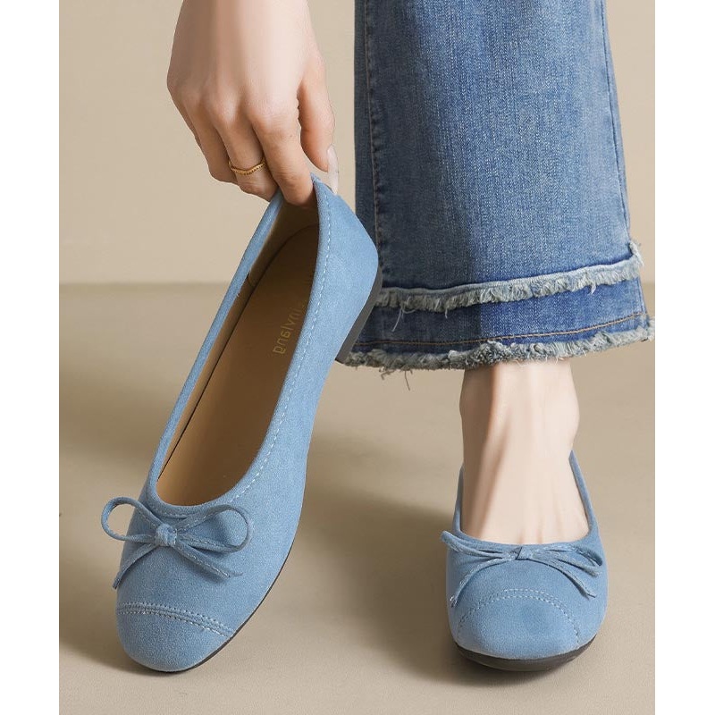 Splicing Loafers Suede Bow French Blue Comfy Penny