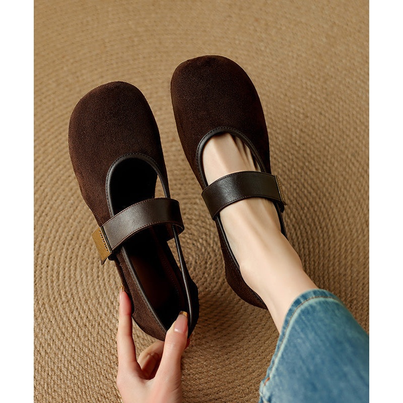 Strap Brown Suede Shoes Women Buckle Wedge Splicing